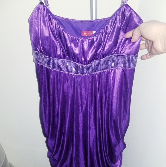 RUBY ROX METALLIC PURPLE SPAGHETTI STRAP DRESS - Picture 2 of 5